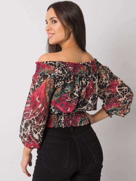 Bordowo-beżowa bluzka hiszpanka z printami Rouen