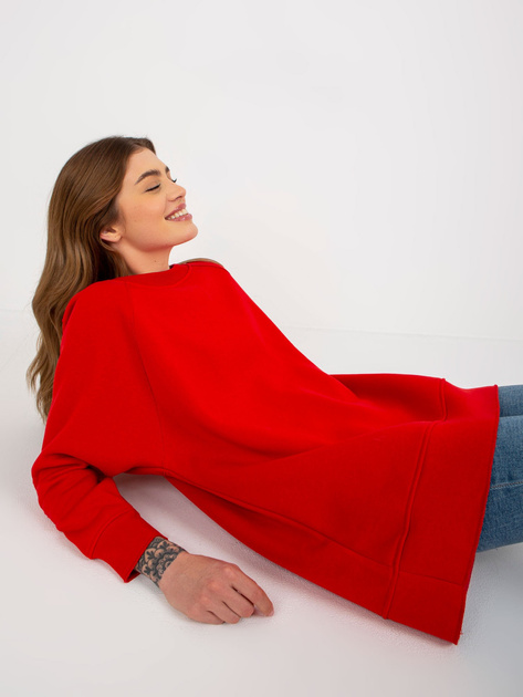 Hurtownia Czerwona oversize bluza basic bez kaptura 