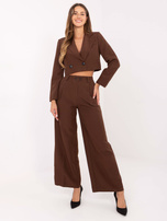 Brązowy elegancki komplet w jednolitym kolorze RUE PARIS