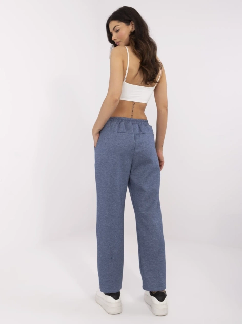 Ciemnoniebieskie melanżowe spodnie z wiązaniem