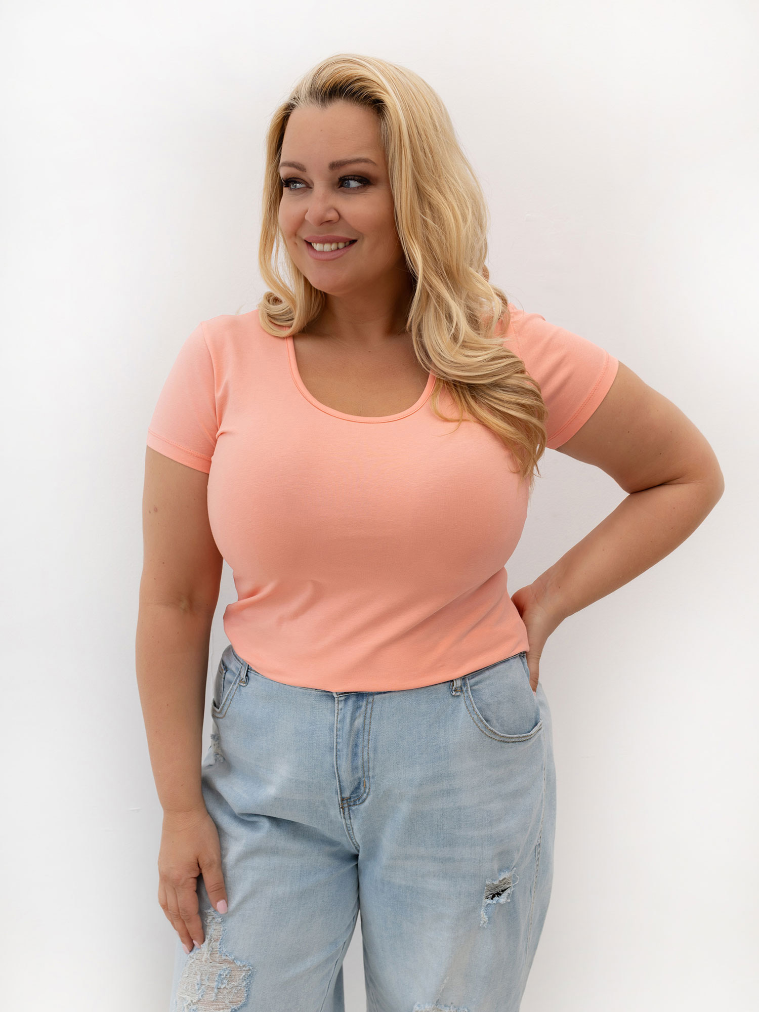 Meruňkový basic tričko plus size z bavlny RUE PARIS.