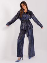 Hurt Granatowy elegancki komplet damski z cekinami