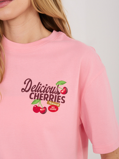 Różowy bawełniany t-shirt z napisami SUBLEVEL