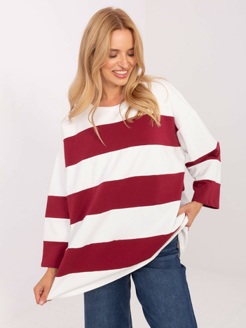 Ecru-bordowa bluzka oversize z długim rękawem