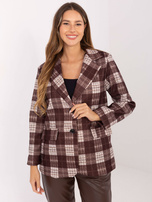 Czekoladowa jednorzędowa marynarka w kratę RUE PARIS 