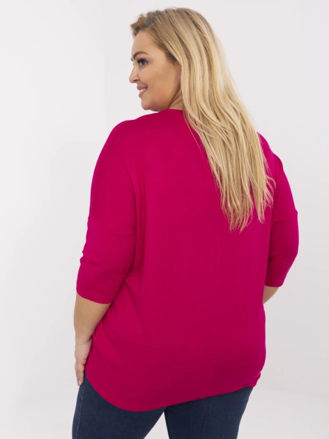 Fuksjowa damska bluzka plus size z aplikacjami