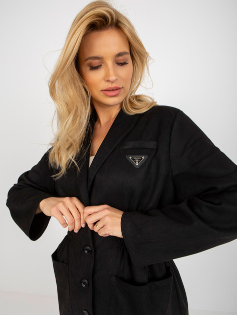 Hurt Czarny płaszcz o kroju marynarki z kieszeniami