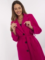 Fuksjowy długi płaszcz z wiązanym paskiem 