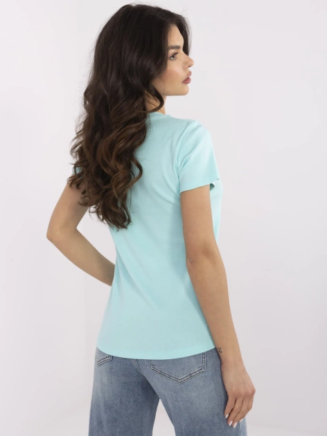 Miętowa dopasowana bluzka z krótkim rękawem