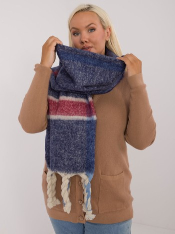 Hurt granatblauer Damen-Schal mit Karomuster und langen Fransen.