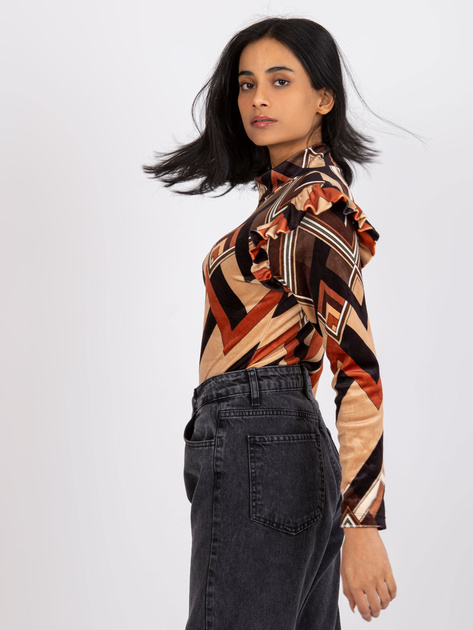 Brązowo-beżowa bluzka welurowa z printami Annabel