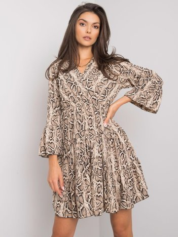 Beige-schwarzes Kleid mit Tiermustern Maren.