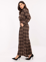 Brązowe flanelowe spodnie w kratę