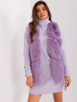 Hurtownia Jasnofioletowa futrzana kamizelka z kieszeniami