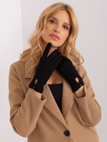 Schwarze Handschuhe mit dekorativem Knopf.