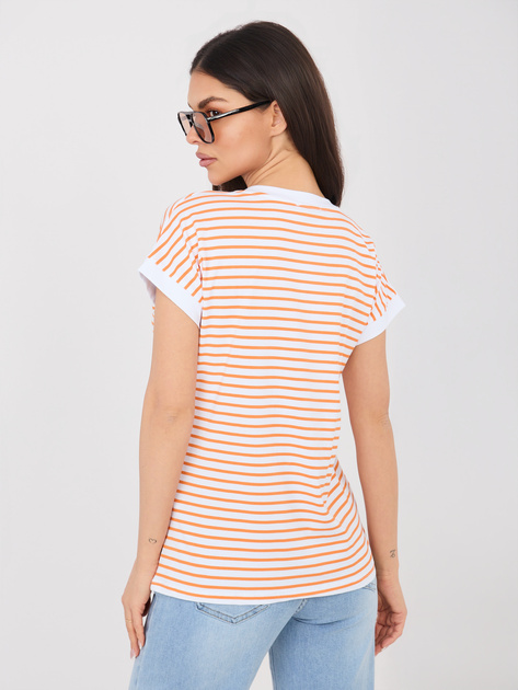 Biało-pomarańczowy bawełniany t-shirt w paski