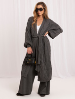 Dunkelgrauer langer Cardigan mit Zopf RUE PARIS.