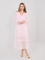 Šviesiai rožinė moteriška oversize suknelė boho stiliaus.