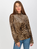Hurt Ciemnobeżowo-czarna welurowa bluzka w panterkę RUE PARIS 
