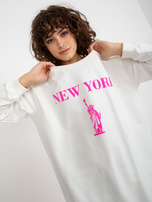 Hurt Ecru-różowa długa bluza oversize z napisem 