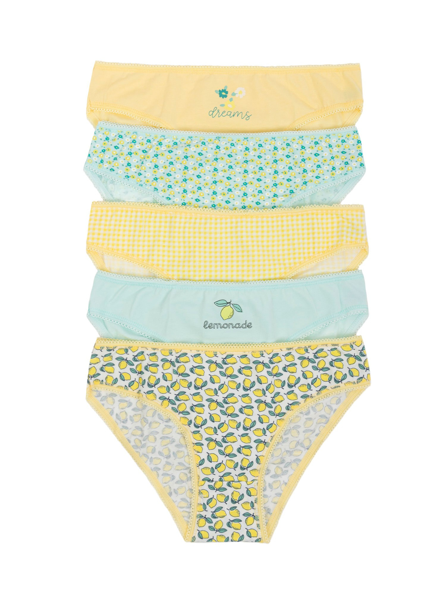 Hurt Gelb-Minz Damenunterhosen mit Druck 5er-Pack