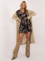 Hurt Czarna wzorzysta sukienka bombka z dekoltem w serek