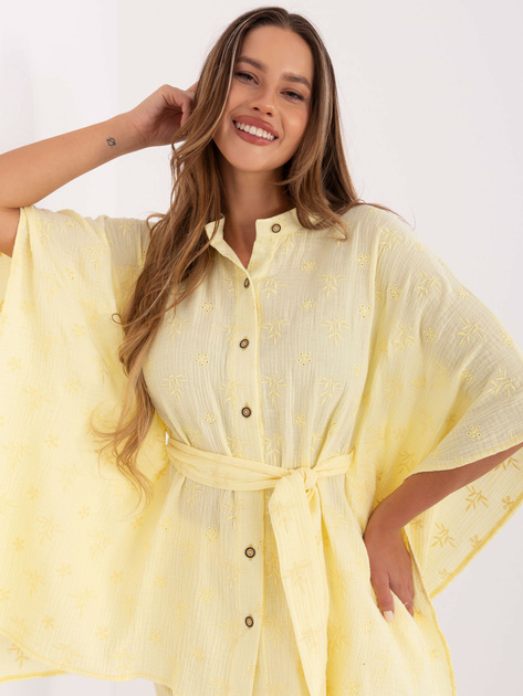 Jasnożółty komplet z koszulą o kroju kimono