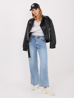 Jasnoszara bluzka basic z długim rękawem 