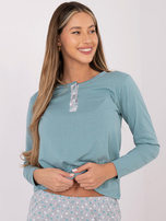 Ciemnomiętowa dwuczęściowa piżama z bawełny