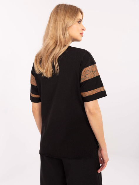 Hurt Czarny t-shirt z nadrukiem w paski i aplikacjami