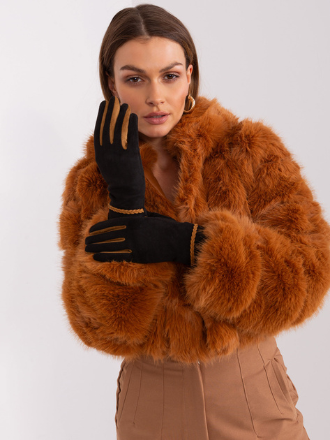 Hurt Czarne eleganckie rękawiczki z plecionym paskiem