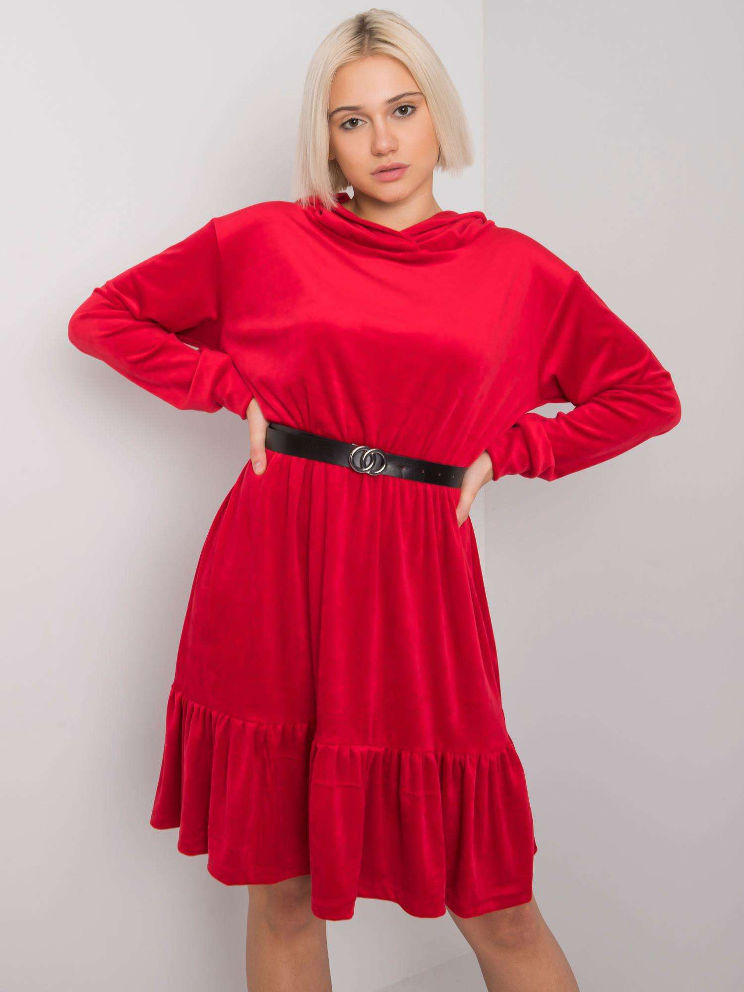 Rotes Samtkleid mit Gürtel Casablanca.