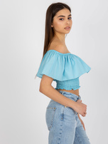 Hurt Jasnoniebieska krótka bluzka hiszpanka z falbaną 