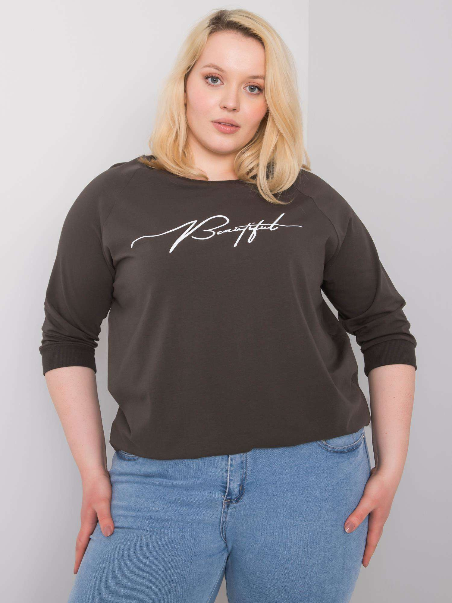 Dunkle Khaki-Bluse mit dem Aufdruck Rosie.