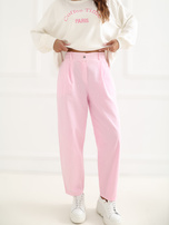 Jasnoróżowe sztruksowe spodnie z zakładkami RUE PARIS 