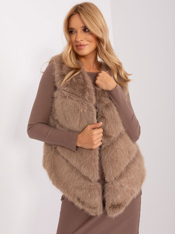 Hurt Ciemnobeżowa kamizelka futrzana z kieszeniami