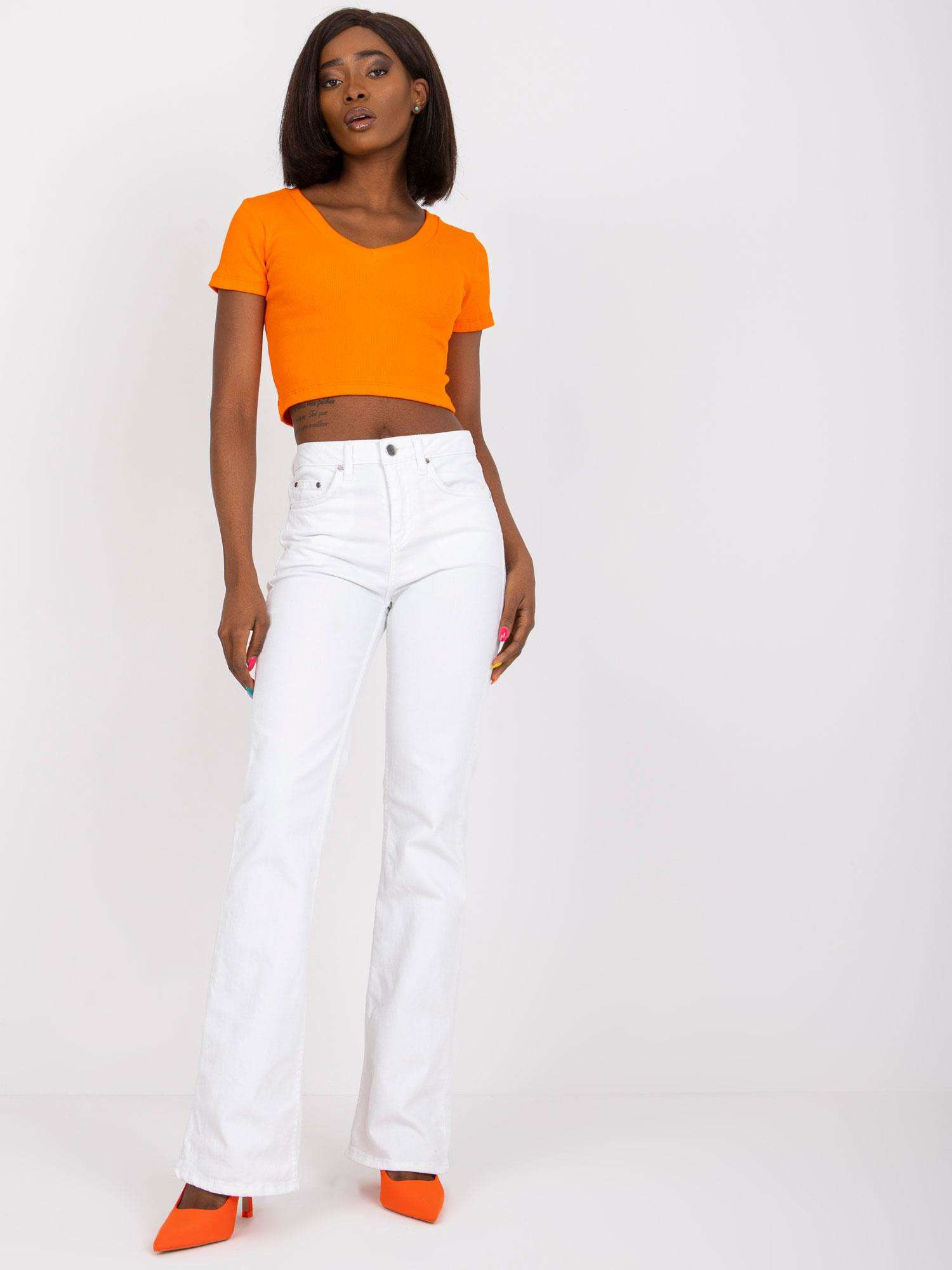 Orange Ribbed V-Neck Top Editta RUE PARIS 