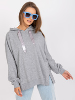 Szara melanżowa dresowa bluza z kapturem z bawełny