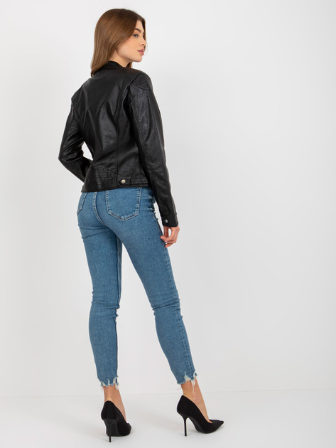 Hurtownia Czarna kurtka z ekoskóry biker z kieszeniami