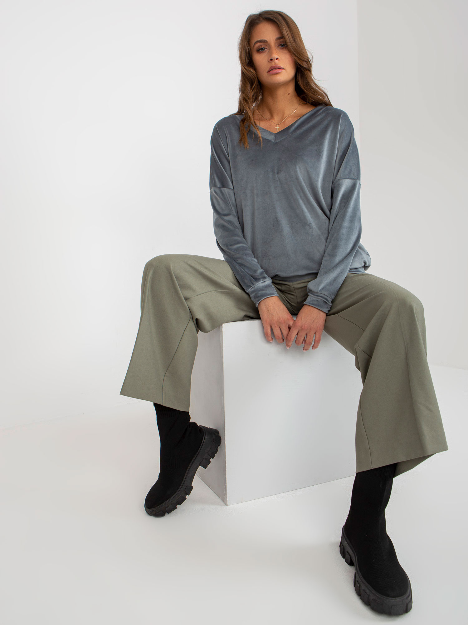 Hurt Light blue velvet sweatshirt without a hood made of viscose.
