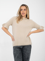 Beżowy damski sweter z falbankami przy rękawach