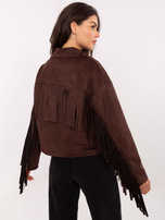 Brown suede jacket with fringes.