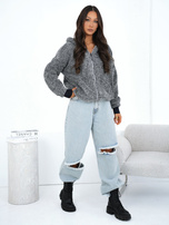 Ciemnoszara damska bluza miś z suwakiem 