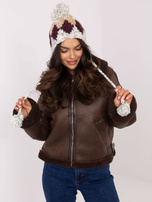 Hurt Biała damska czapka uszatka z pomponami