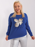 Hurt Kobaltowa damska bluzka plus size z aplikacją