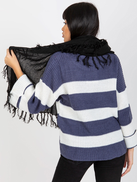 Hurtownia online Czarny gładki szal damski z frędzlami