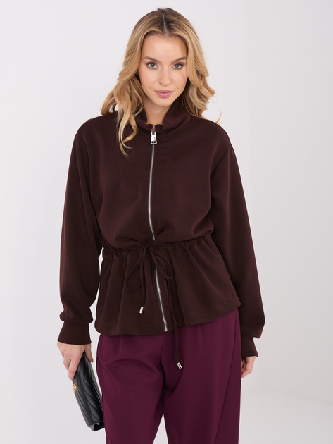Czekoladowa rozpinana bluza z wiązaniem w talii