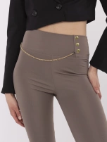 Kawowe damskie legginsy z ozdobnymi zatrzaskami