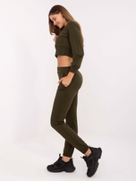 Khaki dresowy komplet z krótką bluzą RUE PARIS 