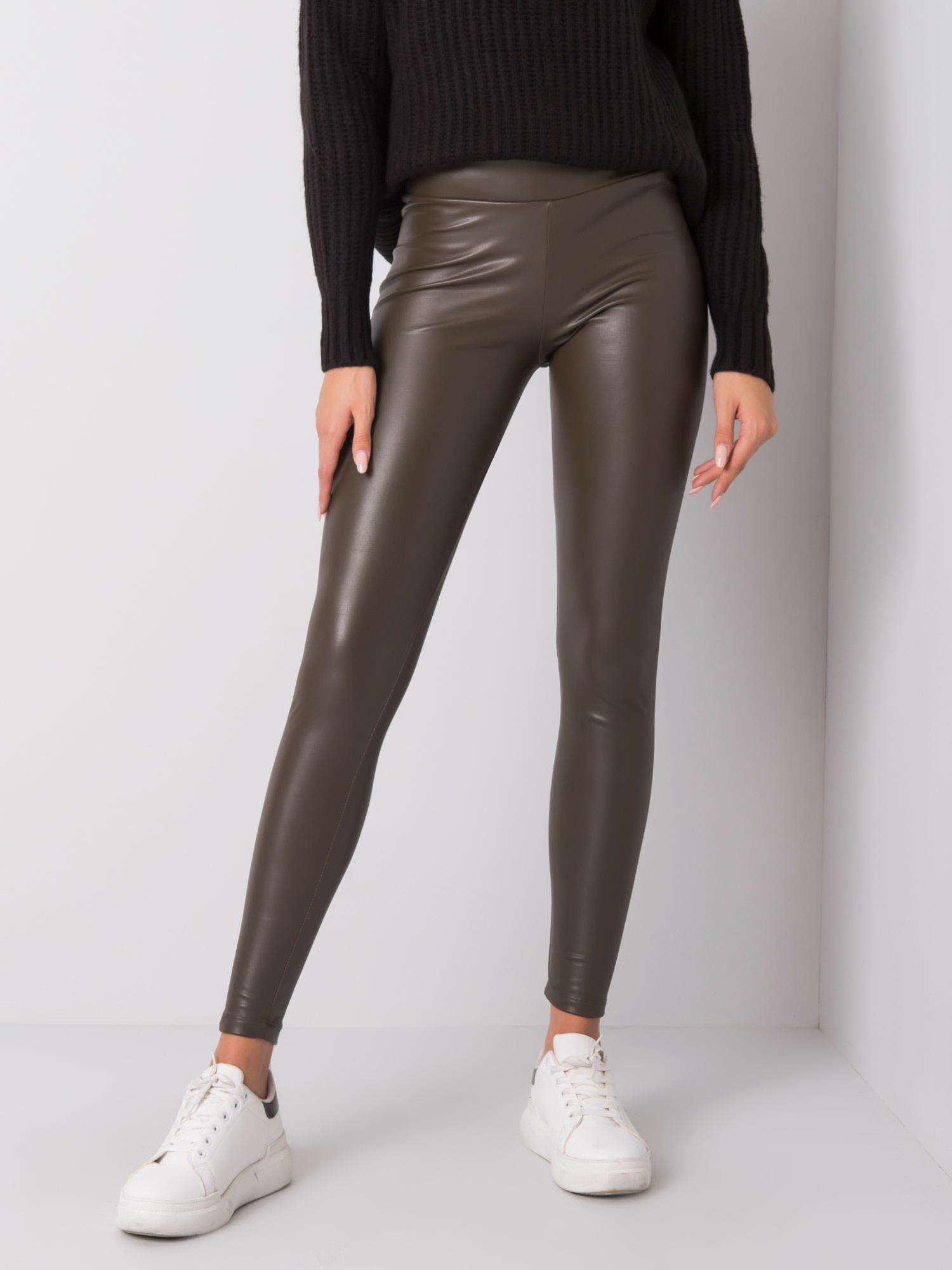 Ciemne khaki legginsy ze skóry ekologicznej Briana RUE PARIS